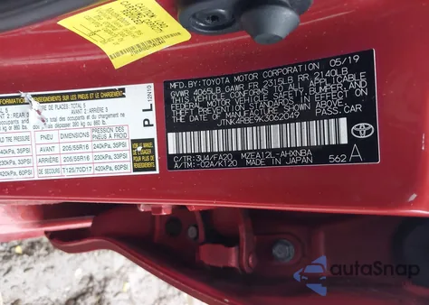 2019 Toyota Corolla Se z USA, uszkodzony, nr VIN JTNK4RBE9K3062049